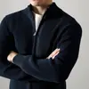 Chamarra suéter de peso pesado color sólido con cuello alto para hombre, cárdigan de punto con cremallera anti-pilling, tejido grueso de punto para otoño e invierno, para parejas