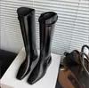 Botas largas de mujer 2026, nuevo estilo francés, negras, de caña alta, punta cuadrada, hechas de piel de vaca, adelgazantes y hasta la rodilla, con suela plana, botas de montar
