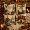 Funda de Almohada Estampada Navideña Vintage con Patrón de Reno y Campana Funda de Cojín Cuadrada para Decoración Festiva del Hogar Tela Suave Decoración