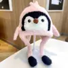 Gorro cálido para niños que protege los oídos, gorro tipo pull-over a prueba de viento con forro de polar para niños y niñas, lindo diseño de pingüino, engrosado para el invierno