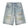 Shorts jeans de cor clara para homens, estilo fino de verão, calça de comprimento médio rasgada da moda, shorts desfiados slim fit estilo coreano