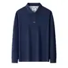 Camisa Polo masculina 100% algodão de fibra longa de Xinjiang, novo modelo outono 2026, camiseta de manga longa cor sólida casual de negócios para meia-idade