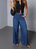 Jeans de cintura alta elástico XiyinTM transfronteiriço europeu e americano, jeans casuais de perna larga, soltos e versáteis para o dia a dia