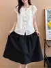 Blusa corta de encaje estilo coreano universitario con cordones y cuello redondo para mujer, nuevo diseño de verano, top único y favorecedor para figuras petite