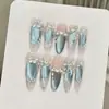 Azul Glacial Gato de Olho Brilhante Trevo da Sorte de Quatro Folhas Pérola Floral Estilo Ins Europeu e Americano Removível Arte de Unhas 30 Peças