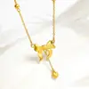 Mismo Estilo que el Usado en Joyerías, Estilo Antiguo Oro Arena Tres Vidas Tres Mundos Flor de Melocotón Floreciente Collar, Cadena Integrada, Serie de Bodas