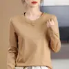 Camiseta base de algodão puro com gola redonda de algodão mercerizado, modelagem slim, para o trabalho, clássica de primavera e verão, pulôver de algodão, manga longa