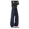 Pantalones a Cuadros Azul Oscuro Retro Americano para Hombre Corte Limpio Casual Micro Acampanados Otoño Invierno Streetwear Pantalones de Pierna Recta Extendida