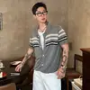 Camisa Polo Tejido Camiseta de Manga Corta Cardigan de Punto para Hombre Cuello Solapa Estilo Fair Isle Old Money Verano de Negocios Fábrica Transfronteriza Venta al por Mayor