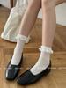 PATTKIN Calcetines Altos de Terciopelo con Lazo de Encaje para Niña Calcetines Lolita de Encaje para Mujer Niebla de Pantorrilla