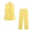 Roupas Femininas Pb&Za 2025 Outono Novo Estilo Elegante Estilo Executivo Top Colete Sem Manga Decote V + Calça Social de Cintura Alta
