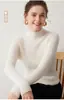 26 Otoño Invierno Primera Línea Ropa Lista para Usar Suéter 100% Cachemira para Mujer Cuello Medio Alto Jersey de Punto Canalé Ajustado Versátil