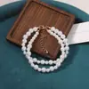 Estilo Francés Doble Capa Apilado Limpio Simple Blanco Perla de Imitación Collar Pulsera conjunto Lujo Ligero Alto Grado Sensación
