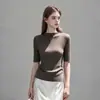 Estilo Simples Ajustado Gola Redonda Meia-Alta Manga Cinco Pontos Cor Sólida Malha Top Feminino Versátil Novo Estilo 2026 25808