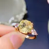 Anillo de Citrina Natural de la Suerte, Superficie de Anillo Clásica, Piedras Sueltas Completamente Transparentes, Especificaciones 10*10mm