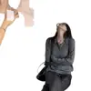 Suéter de punto trenzado de manga larga para mujer, estilo Old Money, cuello polo, corte holgado, mezcla de lana suave y cómoda, colección otoño/invierno 2026, nuevo y moderno