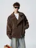 Chaqueta de Cuero PU Estilo Americano Cremallera Oblicua Doble Cuello para Hombre 2026 Otoño Marca de Tendencia Sentido del Diseño Rebelde Guapo Versátil Chaqueta de Cuero Ropa de Abrigo