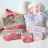 Bolsa de Mão com Laço em Xadrez de Renda Estilo Coreano, Bolsa Versátil e Doce, Bolsa de Armazenamento para Viagem, Necessaire para Batom