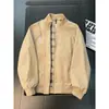 Chaqueta Harrington Caqui para Hombre Nueva Primavera Otoño Retro Americano Cuello Alto Chaqueta Casual Holgada Chaqueta de Béisbol Cárdigan