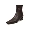 Botines elásticos de piel de oveja para mujer con agarre texturizado, botas de ajuste ceñido, nuevo estilo otoño e invierno, punta cuadrada, tacón medio grueso, cremallera lateral, botines para mujer