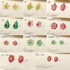 Aretes de Resina de Frutas Coloridos Aretes de Durazno Dulce Fresco No Alérgicos Aretes de Fresa Lindos Sin Agujeros en las Orejas