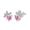 Pendientes de Corazón de Amor de Plata de Ley S925 de Fábrica para Mujer, Pendientes con Forma de Copo de Nieve Incrustados con Circonita de Diamante Completo con Forma de Corazón Azul y Rosa