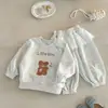 Conjunto de Sudadera de Oso para Bebés y Niños Pequeños, Nuevo Estilo de Primavera para Niñas, Top Estampado con Solapa Trasera y Pantalones Deportivos, Conjunto de Dos Piezas, Clase A