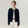Cardigan de Tricô Solto com Padrão Torcido Elegante e Botão de Pérola 100% Caxemira para Mulheres, Suéter Casaco Suave Estilo Francês