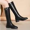 Botas Altas de Cuero Suave de Moda para Mujer 2026 Otoño/Invierno Nuevo Estilo Botas Largas para Personas Bajas Botas Altas Botas de Montar con Felpa