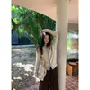 Cárdigan de punto de lana de dos piezas estilo coreano CRUCREAMS con bloques de color para mujer, colección de otoño, entallado a la cintura, adelgazante, top de manga larga