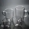 Copo de Vidro de Camada Dupla 350ml, Copo de Café de Vidro Borossilicato Alto com Alça, Copo Transparente para Chá de Leite, Copo de Suco
