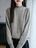 Suéter de punto para mujer con diseño versátil de capa interior, nuevo top base brillante de seda para otoño e invierno, cuello medio alto, nicho