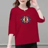 Comercio exterior transfronterizo ropa de maternidad, camiseta de manga tres cuartos para mujeres de mediana edad y mayores, top base versátil casual holgado