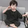 Pijama de Verano Delgado para Niños 2025 Nueva Ropa Rayada de Aire Acondicionado para Bebés, Ropa de Casa de Algodón para Niños de Verano