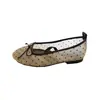 Sapatos Mary Jane de bolinhas femininos rasos de malha sapatos de peça única verão novo bico redondo borboleta uma tira boca rasa sapatos de peça única sapatos femininos