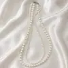 Collar de perlas de cristal de alta calidad, redondo, ligero y fuerte, de doble capa, estilo francés Shijia, elegante y retro, cadena de clavícula para mujer