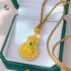 Pingente de Cabaça Lótus Cravejado com Diamantes, Estilo Antigo Ouro de Areia Dupla Face Oco Filigrana Cobre Banhado a Ouro, Novo Estilo Chinês com Corda