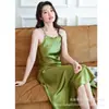 Vestido de Acetato de Alta Moda Vestido Halter de Satén para Mujer Verano Cuello Halter Sedoso Color Sólido Vestido Largo para Socialités