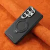Adequado para capa de celular Samsung S26 Ultra, suporte giratório, fixação magnética, 25 Ultra, à prova de quedas, 24U, capa de couro de cor sólida