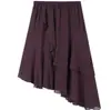 Falda morada romántica con volantes y diseño asimétrico, elegante y hermosa, para mujer, nuevo estilo de verano, falda midi de línea A en capas y fluida