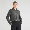 Chaqueta de Cuero para Motocicleta Wish para Mujer Primavera y Otoño Chaqueta con Cuello Alto para Mujer Delgada Casual Retro Americano Delgada Pequeña Ropa Exterior