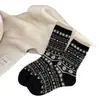 Meias Femininas de Meia-Panturrilha Estilo Étnico Fair Isle Retro Japonês Outono/Inverno Novas Meias de Lã Macias Grossas Quentes Meias Femininas