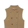 ZA comércio exterior transfronteiriço atacado de roupas femininas, estilo europeu e americano, popular no AliExpress, moderno e versátil, gola alta, abotoamento duplo, colete liso