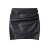 8418-23 Invierno Nuevo Estilo Europeo y Americano Chica Atrevida Sexy Cintura Alta Plisada Cremallera Trasera Falda de Cadera de Cuero Falda para Mujer