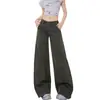 Calça jeans de workwear com leve boca de sino, nova coleção primavera-verão, calça de cintura alta, solta, perna larga, comprimento total para mulheres, calça de workwear cáqui
