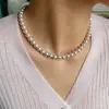 Collar de Perlas Roseadas Manta de Alto Brillo para Mujer, Nuevo Modelo Popular 2026, Collar para Clavícula de Lujo Ligero de Nicho de Gama Alta