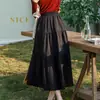 Falda larga de corte A para mujer, estilo francés de otoño, falda plisada de encaje con bloques de color, falda larga blanca para mujer, falda larga de otoño