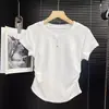 Tiktok peça única entrega verão algodão puro design versátil nicho cintura curta apertada ombro camiseta básica feminina manga curta