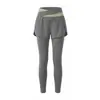 Conjunto Deportivo de Cintura Alta Cruzada Top Corto de Manga Larga Falda-pantalón Falsa de Dos Piezas Secado Rápido Correr Yoga Conjunto de Dos Piezas