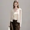 Cárdigan de punto redondo estilo francés para mujer, una pieza de otoño ligera y versátil adecuada para el trabajo, con diseño de hombro normal y mangas largas, estilo 10779